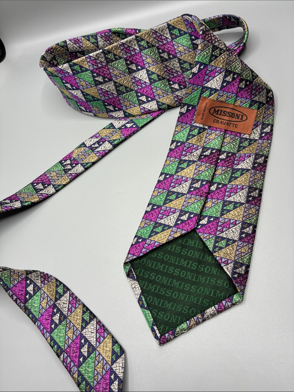 Missoni Silk Tie Geometric Colorful Pattern Made in Italy 55in Length